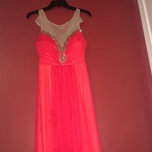 Orange-pinkish long prom dress